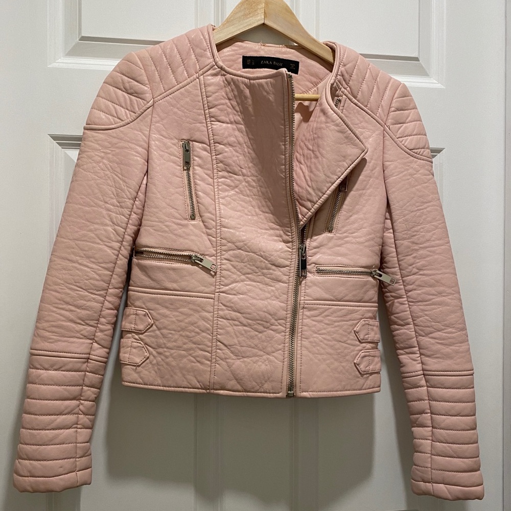 Zara pink faux leather moto jacket